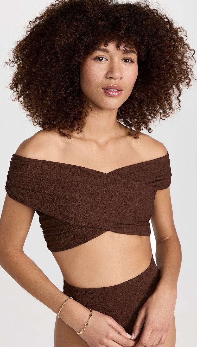 Mara Hoffman Lorina Bikini Top Off Shoulders brown size S New